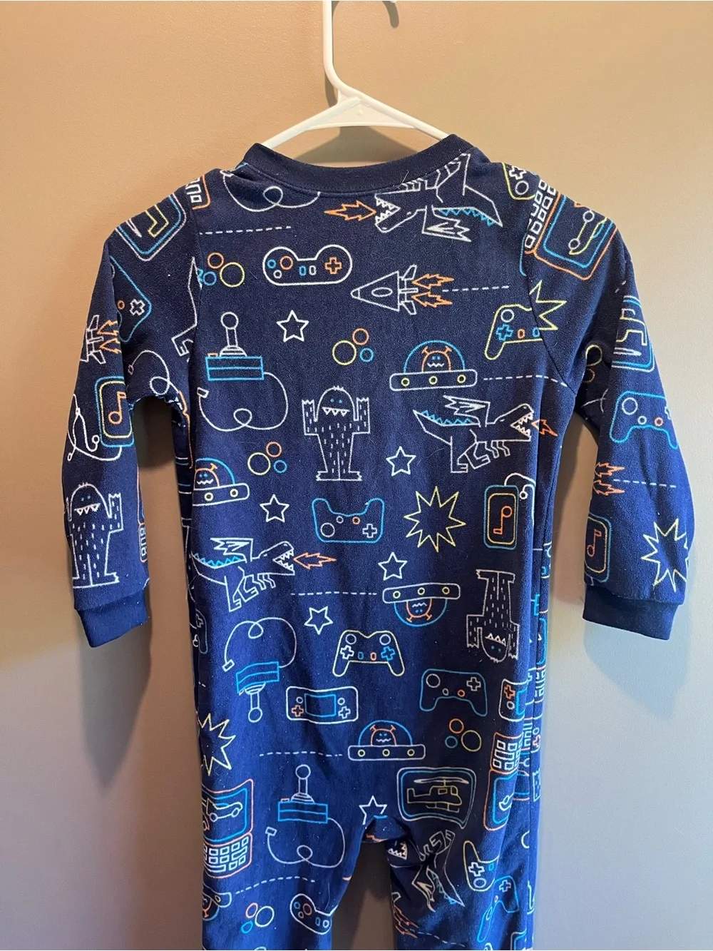 Carter's Navy Blue Space & Robot Video game Footed Pajamas onesie 7